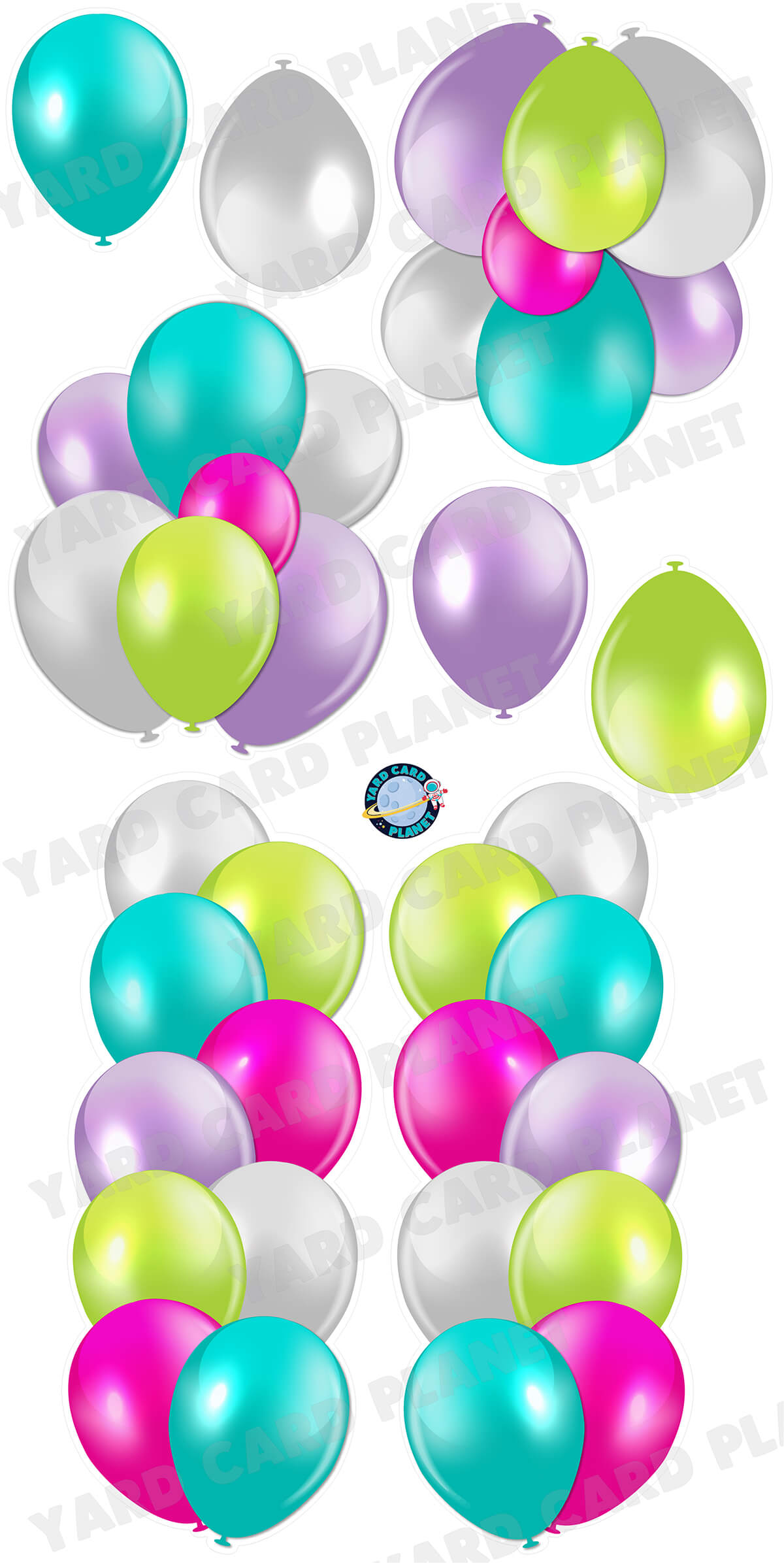 Pastel Multi Colored Balloon Towers, Bouquets and Singles Yard Card Set