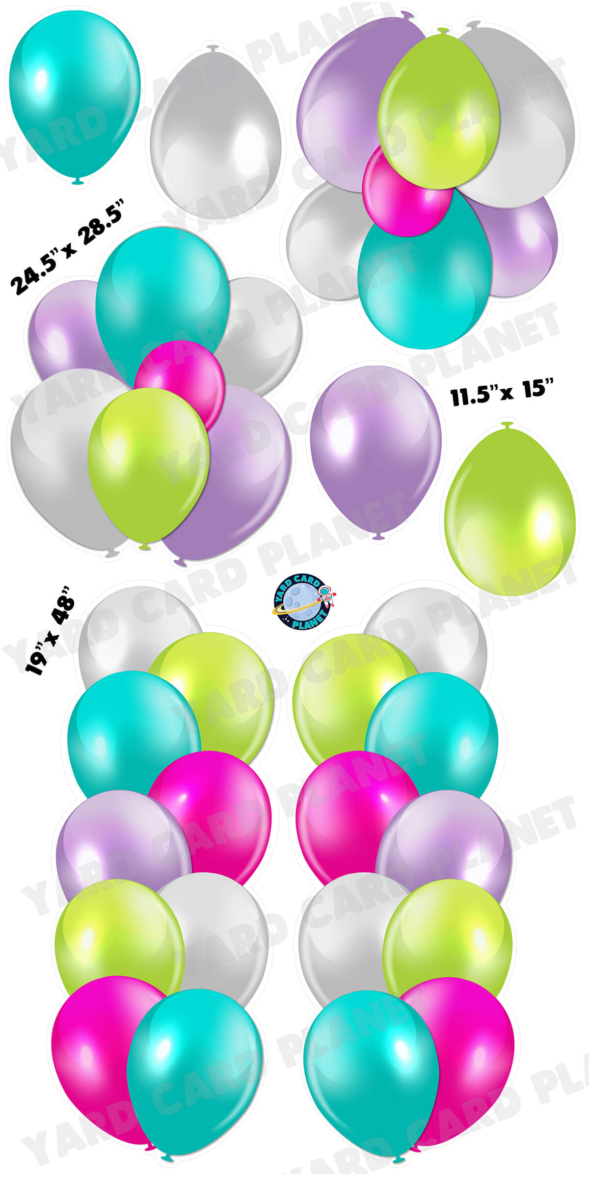 Pastel Multi Colored Balloon Towers, Bouquets and Singles Yard Card Set