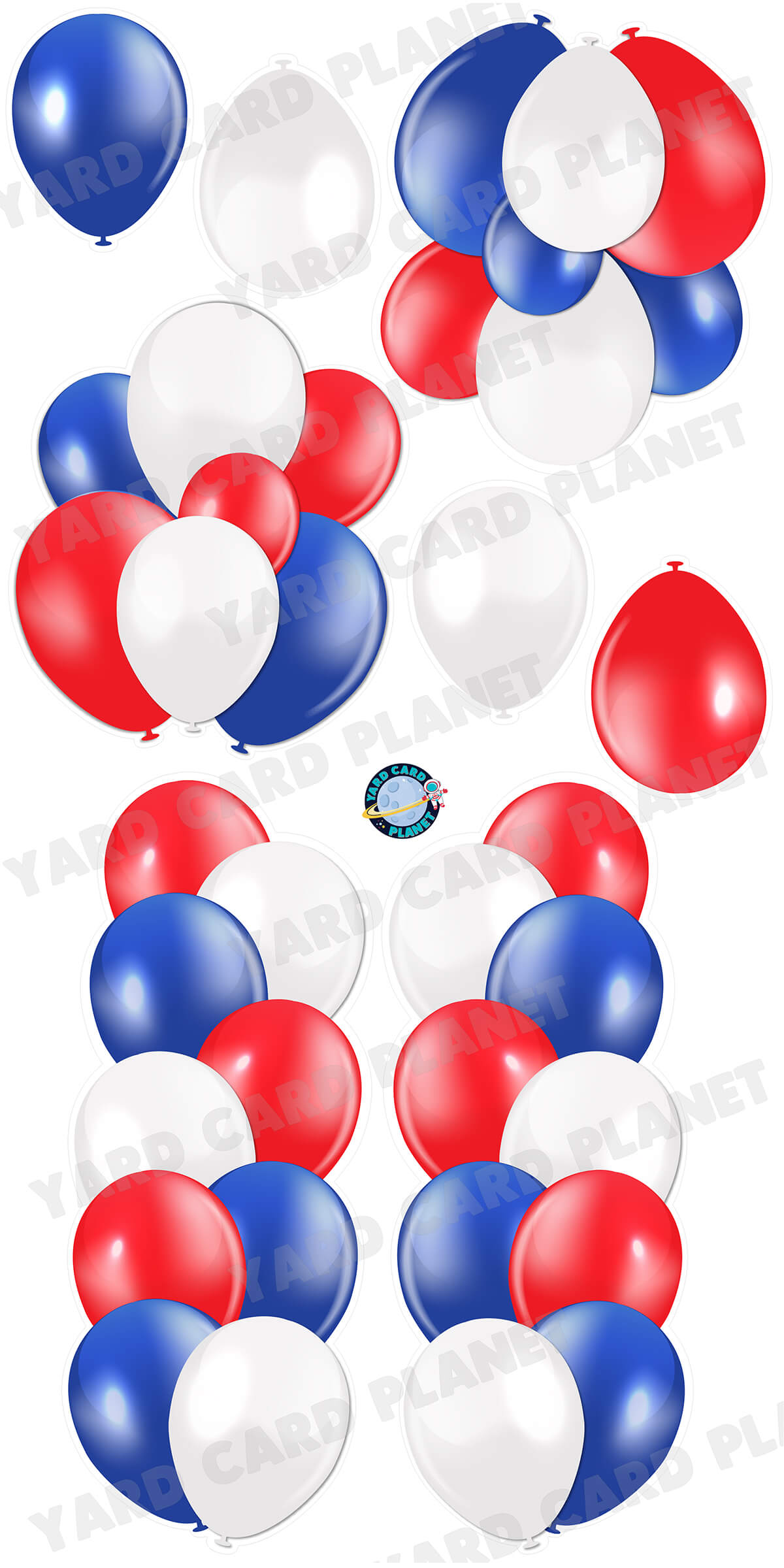 Red, White and Blue Balloon Towers, Bouquets and Singles Yard Card Set