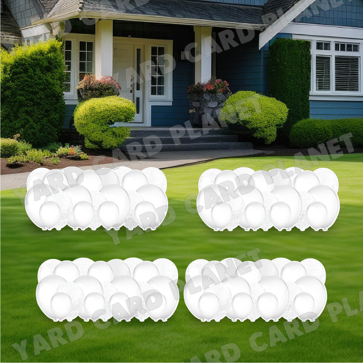 White and White Glitter Balloon Panels Yard Card Set