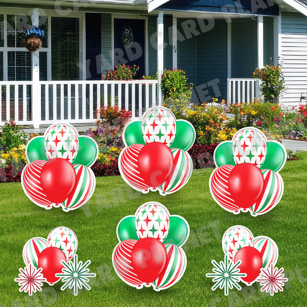 Christmas Pattern Balloon Bouquets and Starbursts Yard Card Set