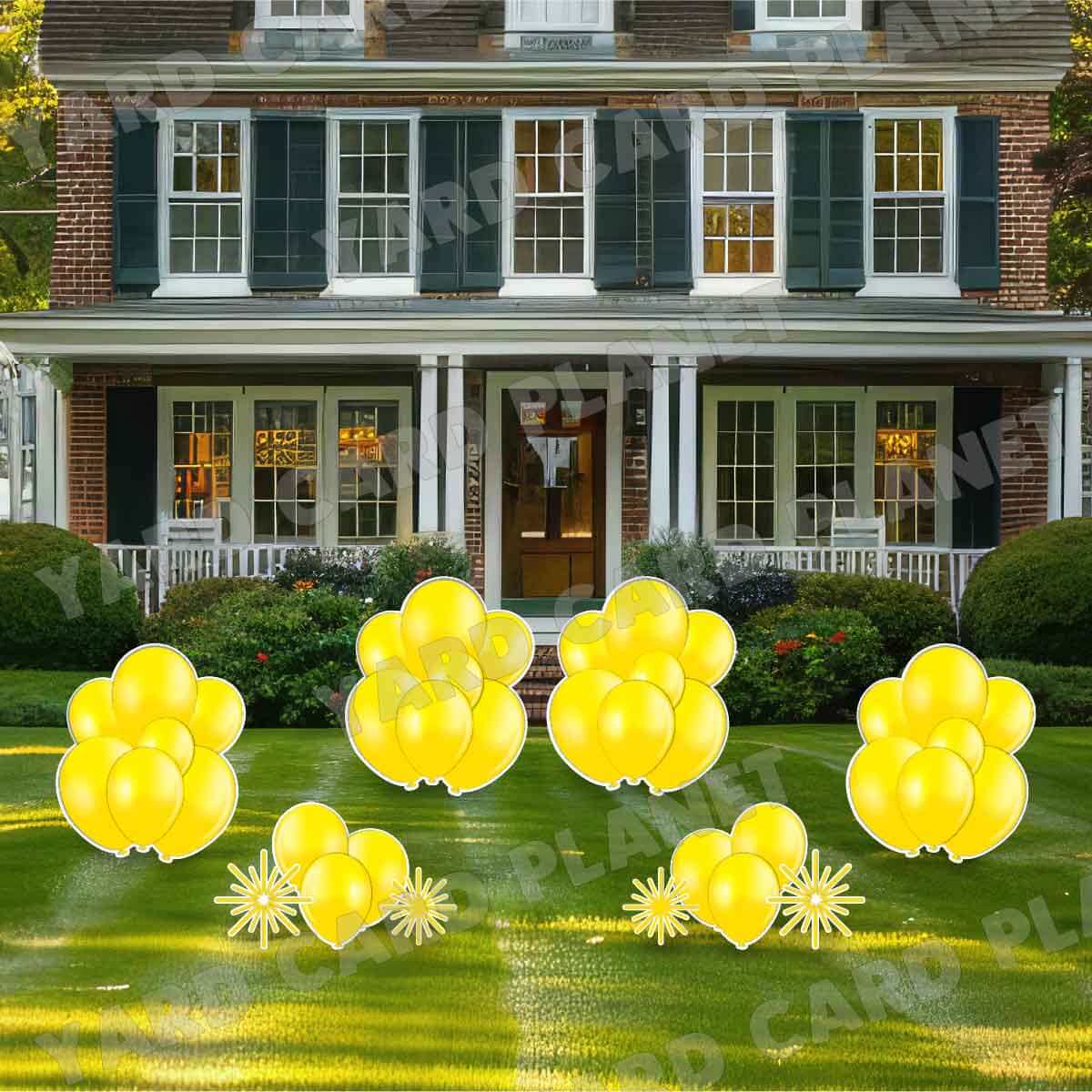 Yellow Balloon Bouquets and Starbursts Yard Card Flair Set