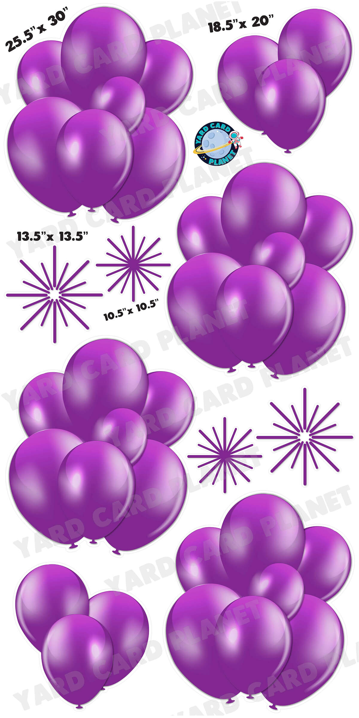 Purple Balloon Bouquets and Starbursts Yard Card Flair Set