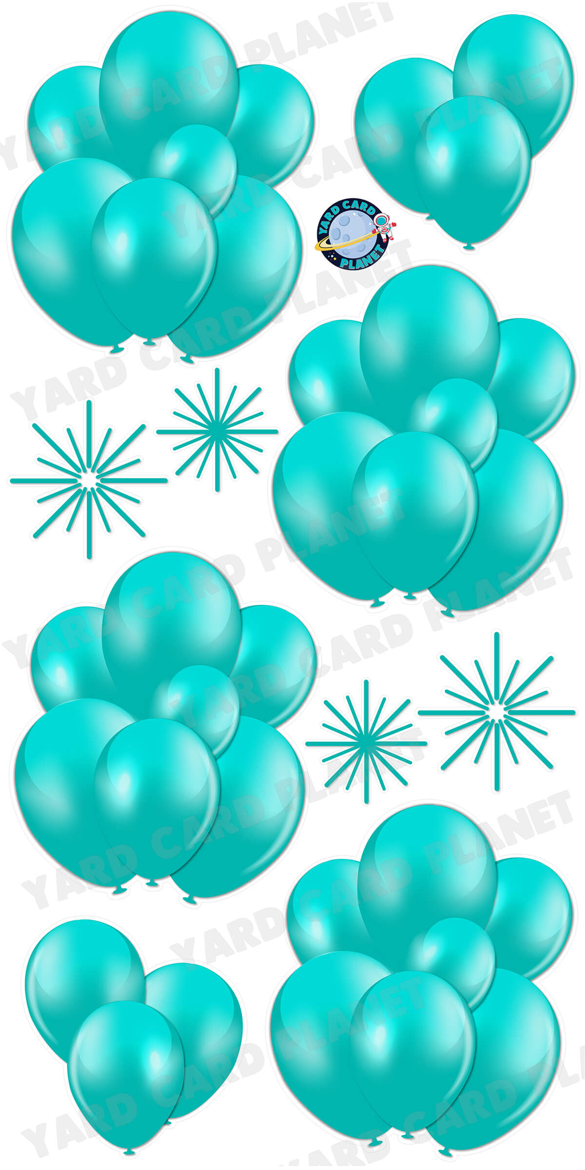 Teal Balloon Bouquets and Starbursts Yard Card Flair Set