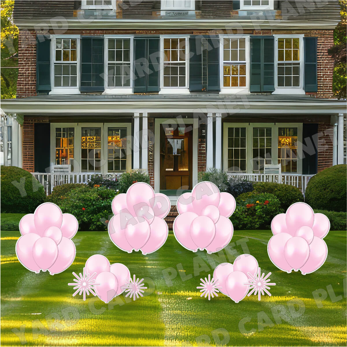 Light Pink Balloon Bouquets and Starbursts Yard Card Flair Set