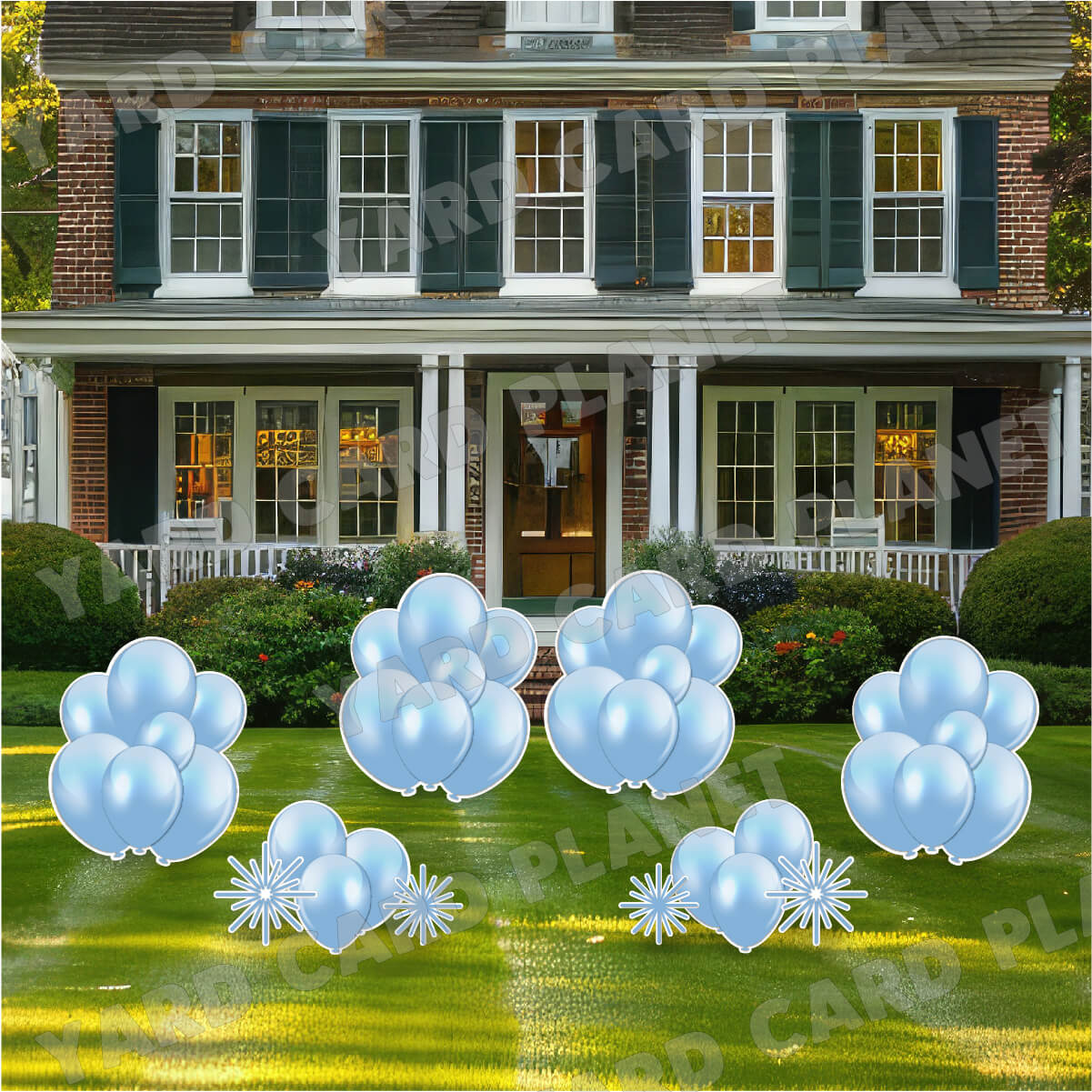 Baby Blue Balloon Bouquets and Starbursts Yard Card Flair Set