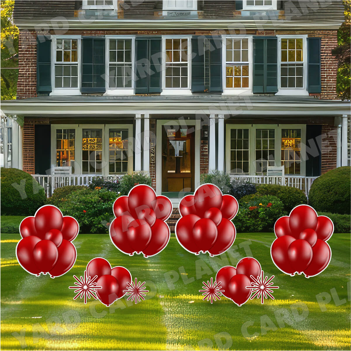 Maroon Balloon Bouquets and Starbursts Yard Card Flair Set