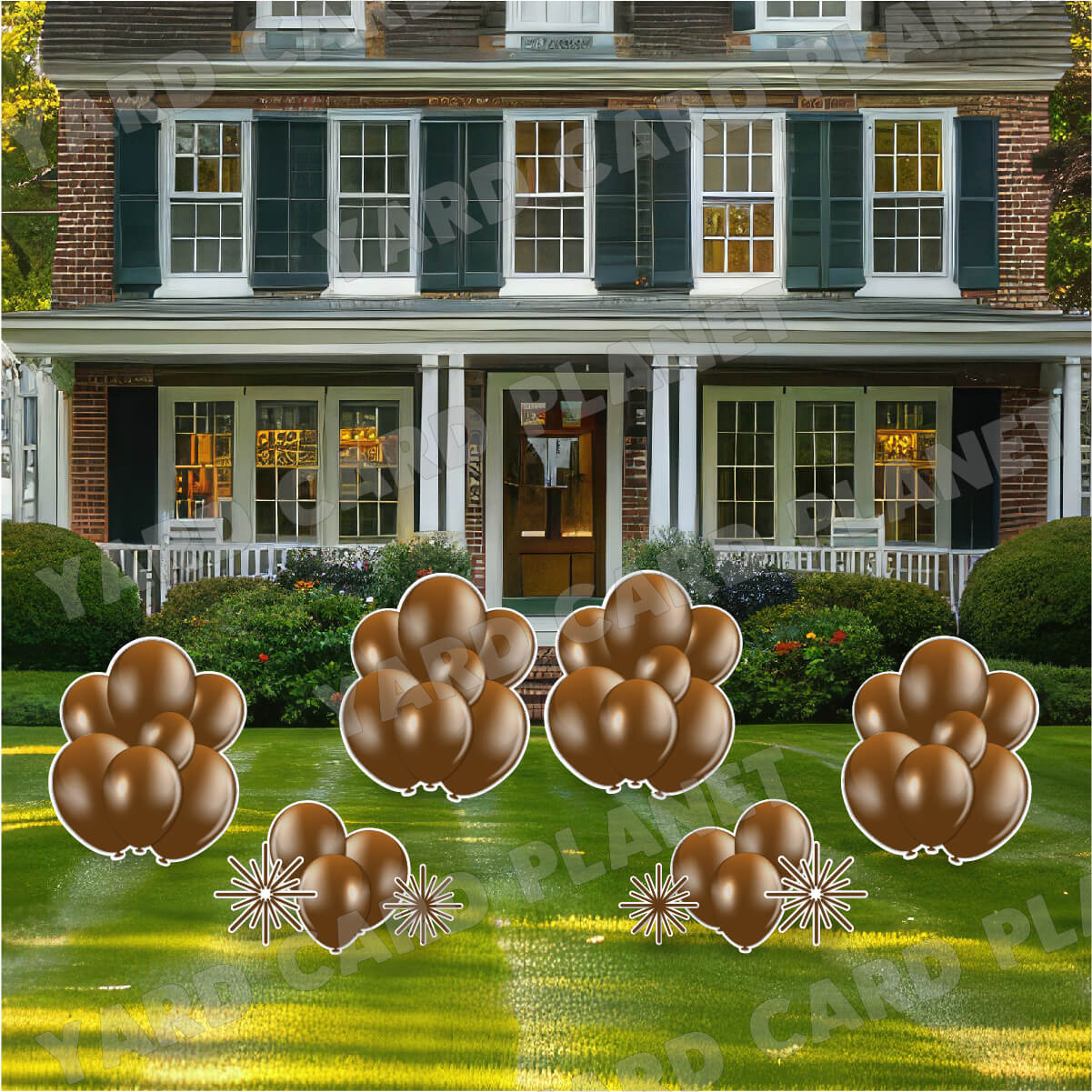 Brown Balloon Bouquets and Starbursts Yard Card Flair Set