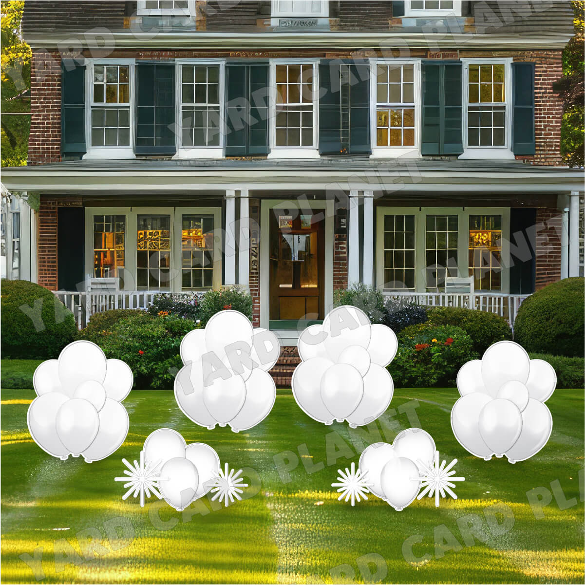 White Balloon Bouquets and Starbursts Yard Card Flair Set