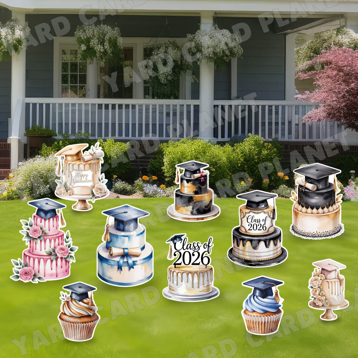 Graduation Cakes Yard Card Flair Set