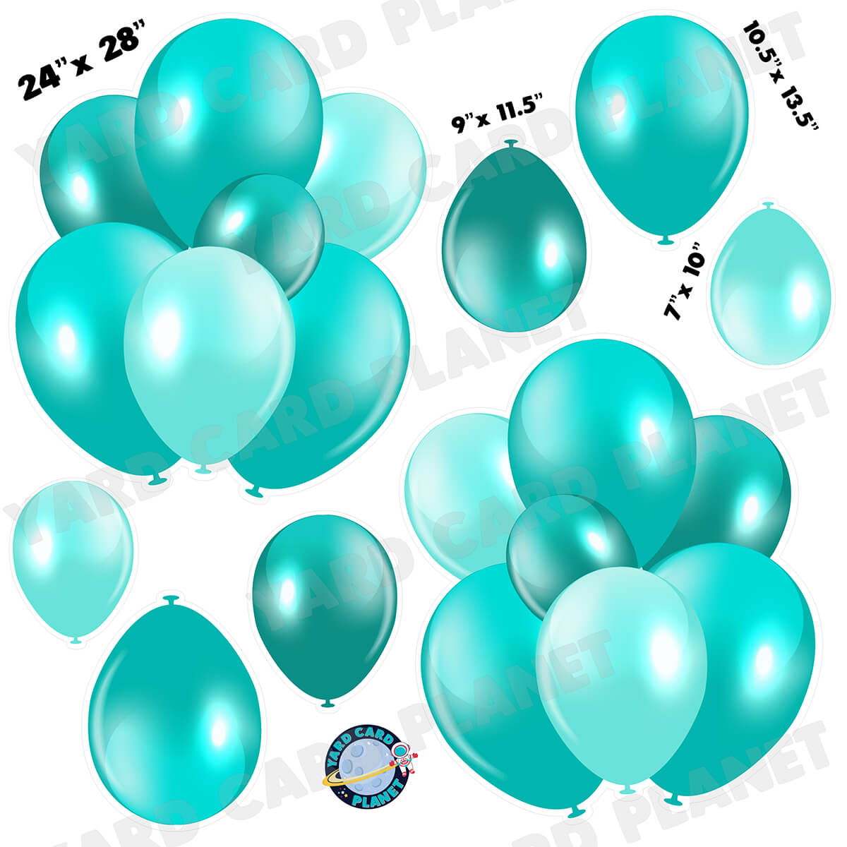 Teal Balloon Bouquets and Singles Half Sheet Yard Card Set