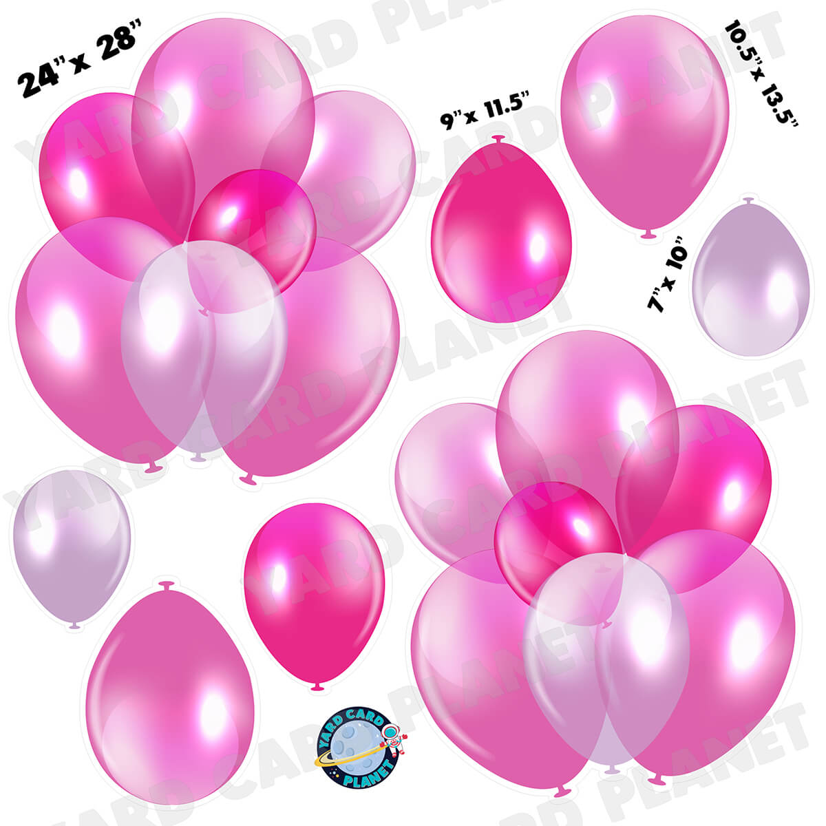 Hot Pink Balloon Bouquets and Singles Half Sheet Yard Card Set