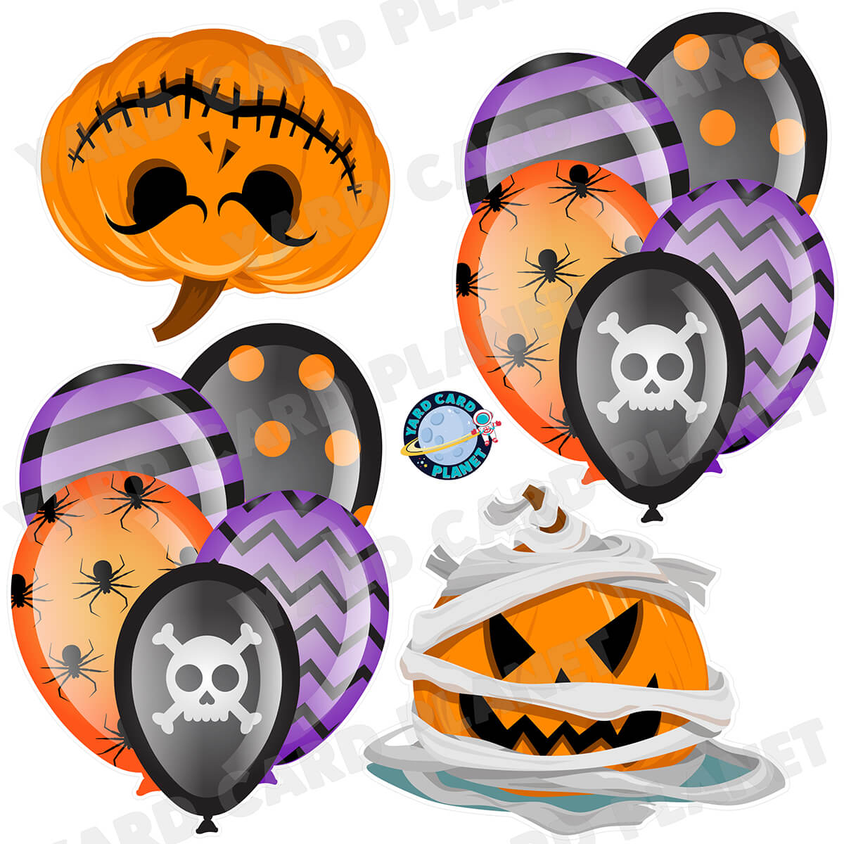 Halloween Balloon Bouquets and Spooky Jack-o'-Lanterns Half Sheet Yard Card Flair Set