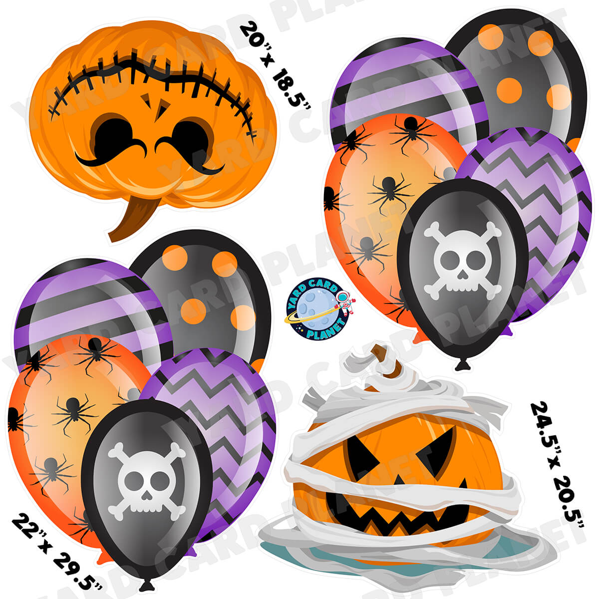 Halloween Balloon Bouquets and Spooky Jack-o'-Lanterns Half Sheet Yard Card Flair Set