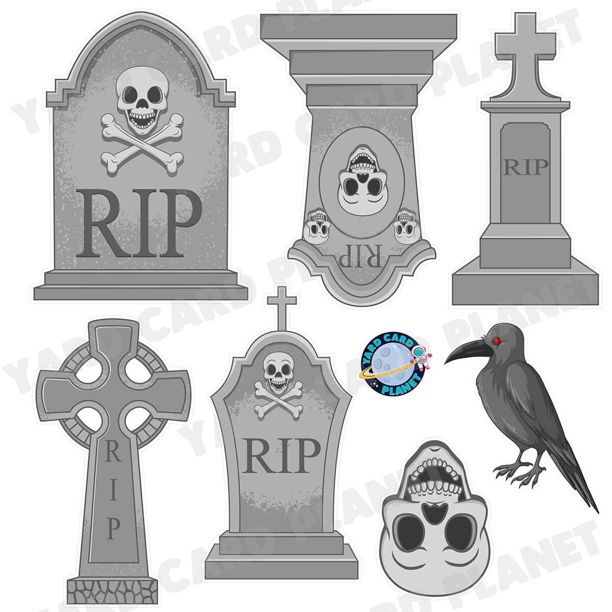 Halloween Cemetery Gravestones Half Sheet Yard Card Flair Set