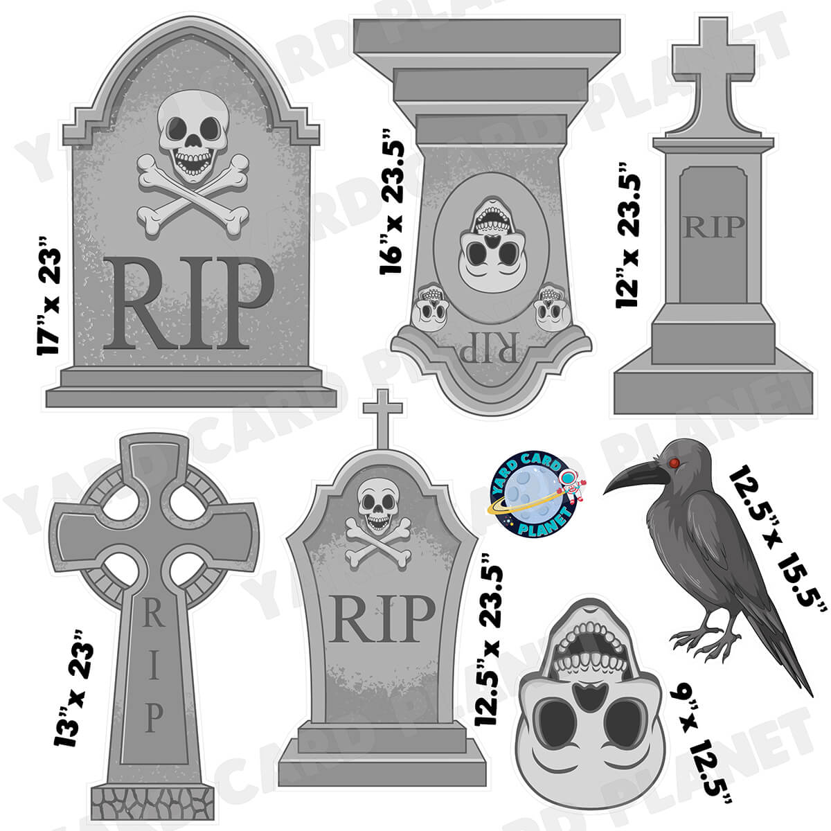 Halloween Cemetery Gravestones Half Sheet Yard Card Flair Set