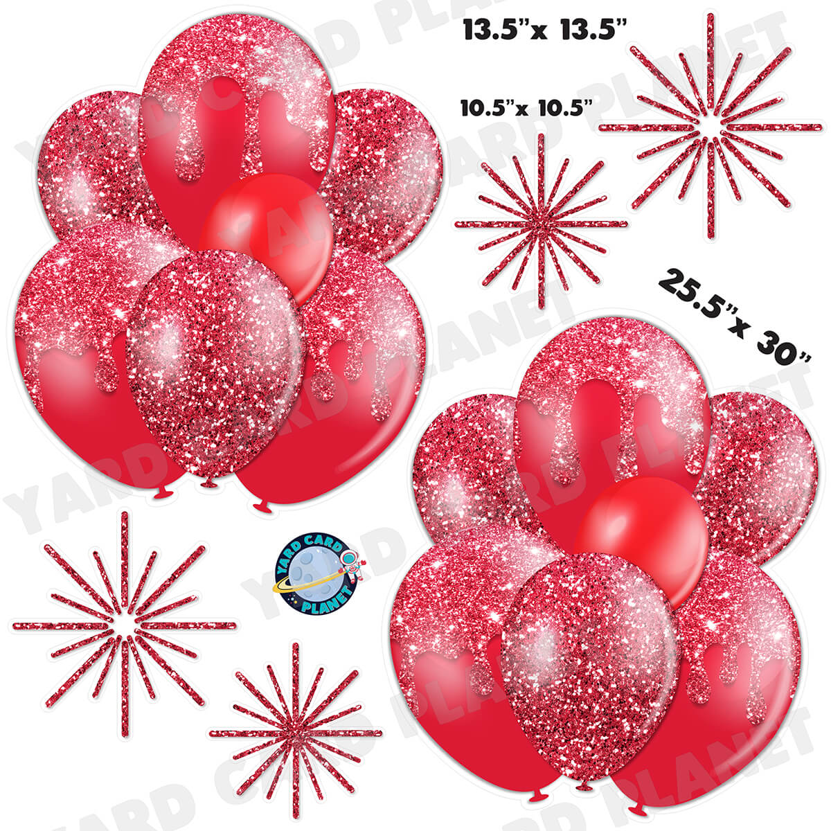 Red Glitter Balloon Bouquets and Starbursts Half Sheet Yard Card Set