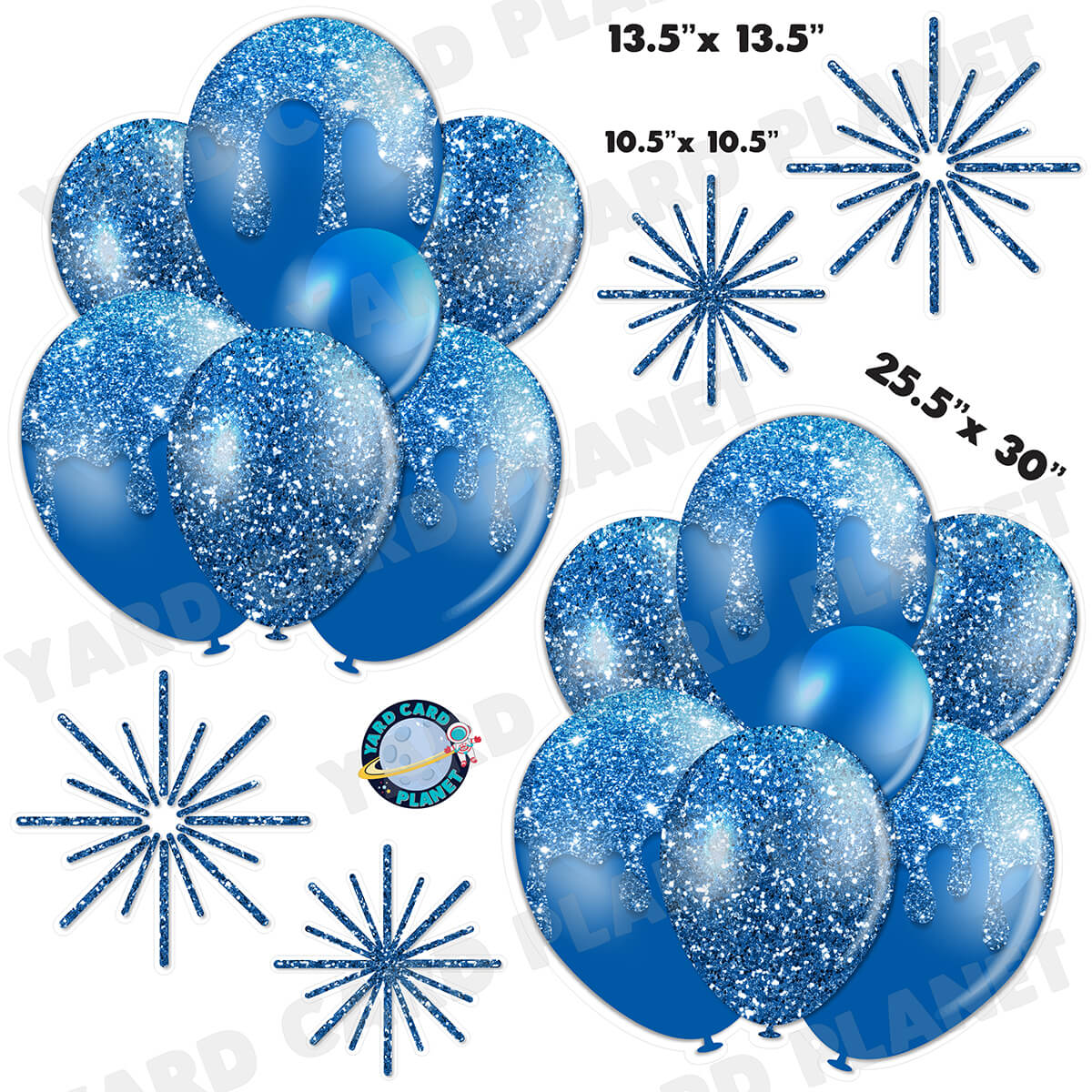 Blue Glitter Balloon Bouquets and Starbursts Half Sheet Yard Card Set