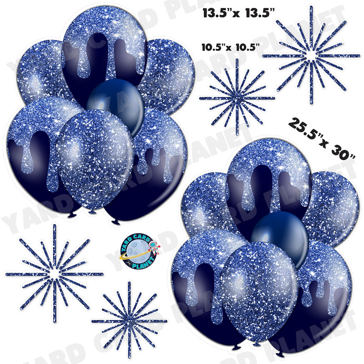 Navy Blue Glitter Balloon Bouquets and Starbursts Half Sheet Yard Card Set