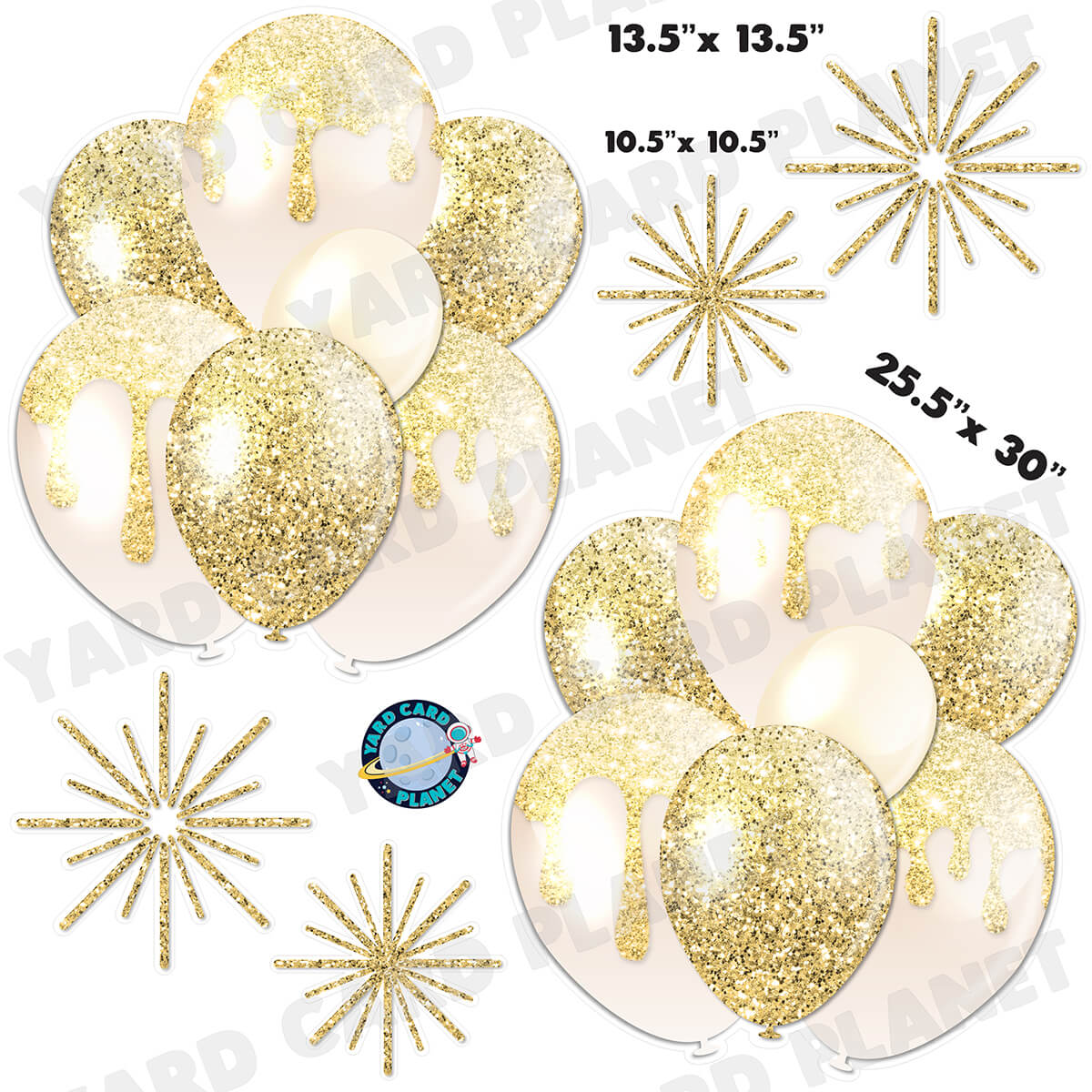 Gold Glitter Balloon Bouquets and Starbursts Half Sheet Yard Card Set