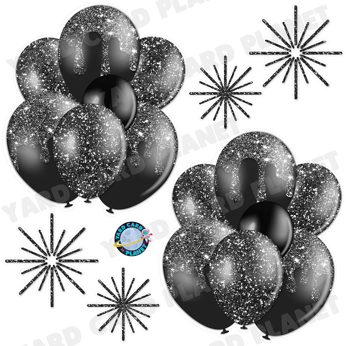 Black Glitter Balloon Bouquets and Starbursts Half Sheet Yard Card Set