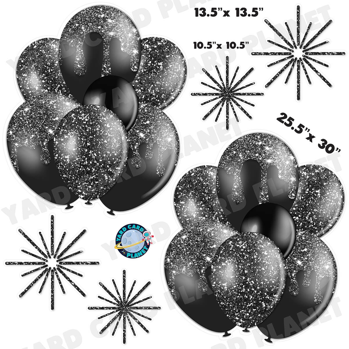 Black Glitter Balloon Bouquets and Starbursts Half Sheet Yard Card Set