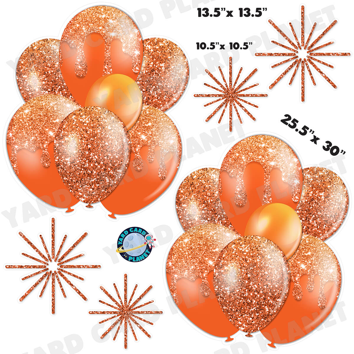 Orange Glitter Balloon Bouquets and Starbursts Half Sheet Yard Card Set