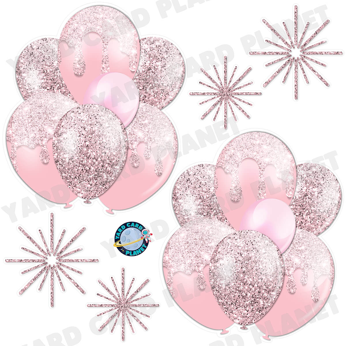 Light Pink Glitter Balloon Bouquets and Starbursts Half Sheet Yard Card Set