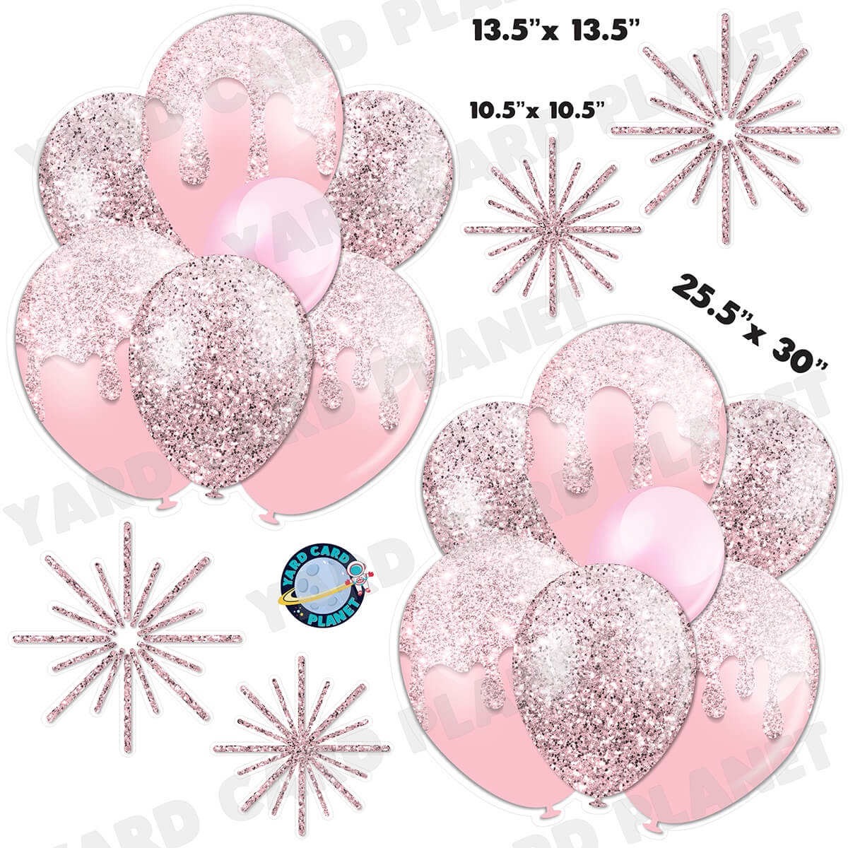 Light Pink Glitter Balloon Bouquets and Starbursts Half Sheet Yard Card Set