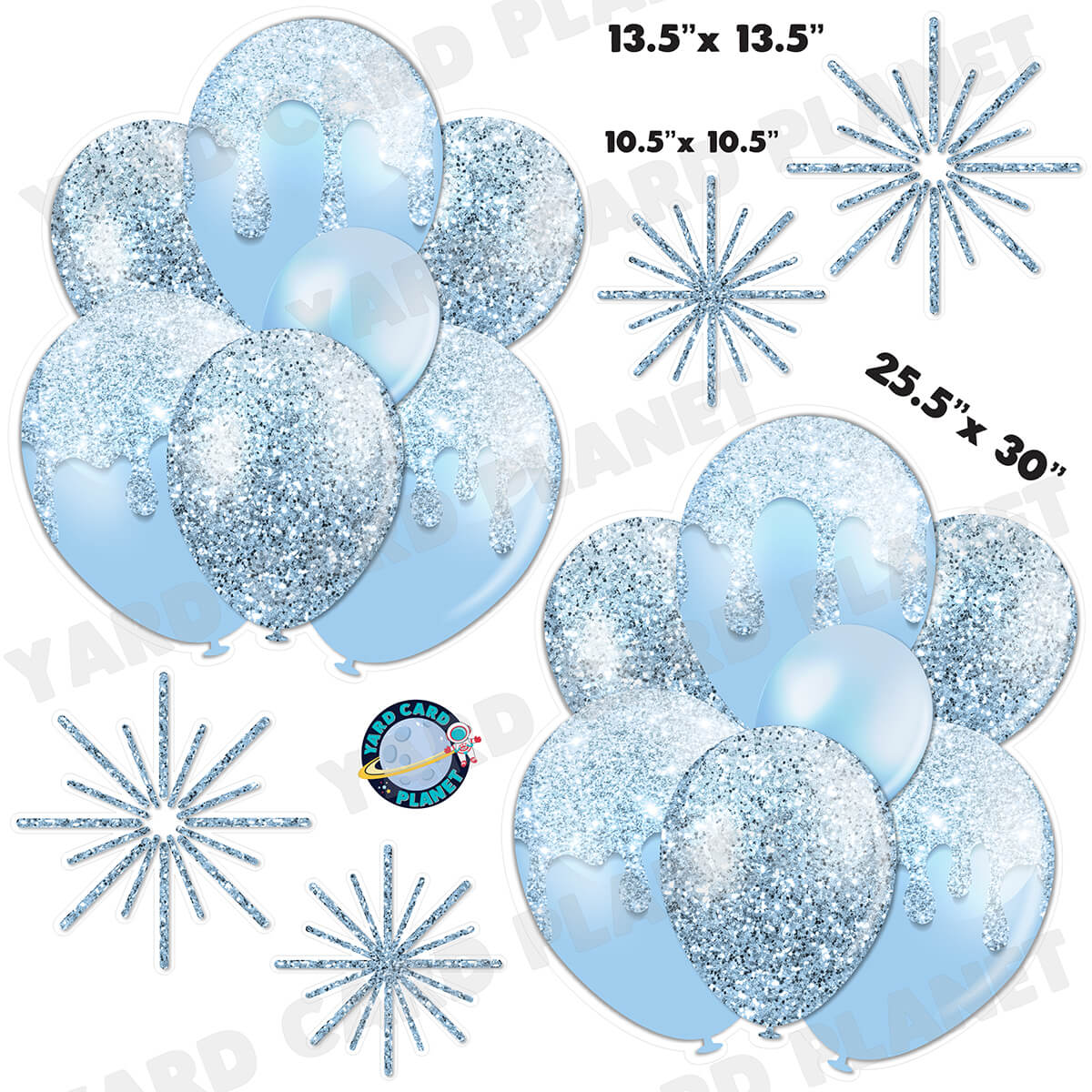 Baby Blue Glitter Balloon Bouquets and Starbursts Half Sheet Yard Card Set