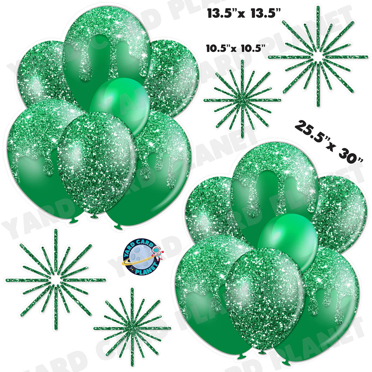 Green Glitter Balloon Bouquets and Starbursts Half Sheet Yard Card Set