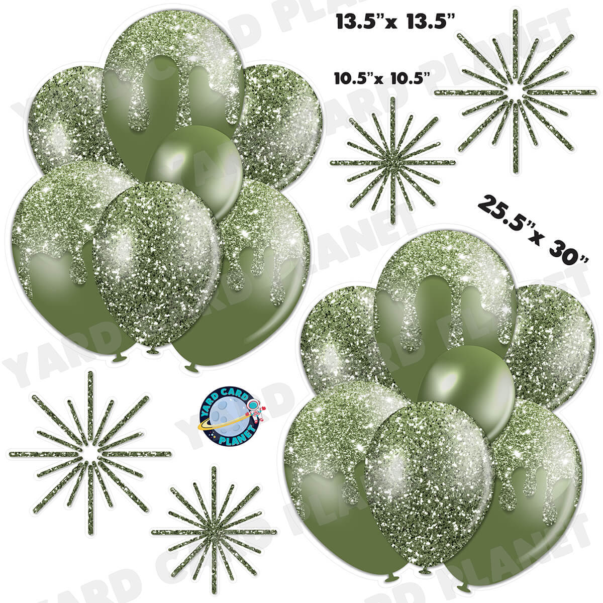 Hunter Green Glitter Balloon Bouquets and Starbursts Half Sheet Yard Card Set