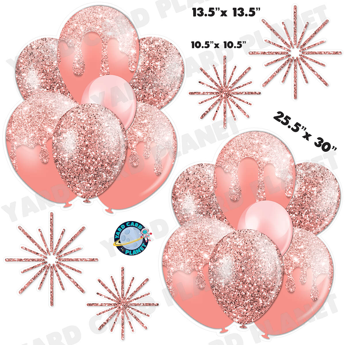 Rose Gold Glitter Balloon Bouquets and Starbursts Half Sheet Yard Card Set