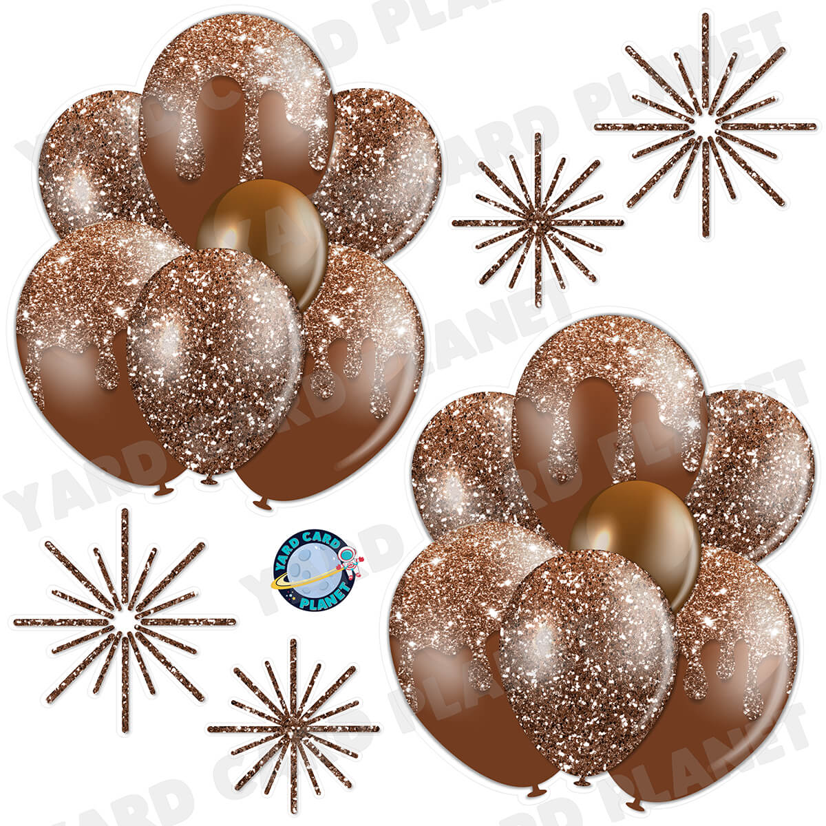 Brown Glitter Balloon Bouquets and Starbursts Half Sheet Yard Card Set