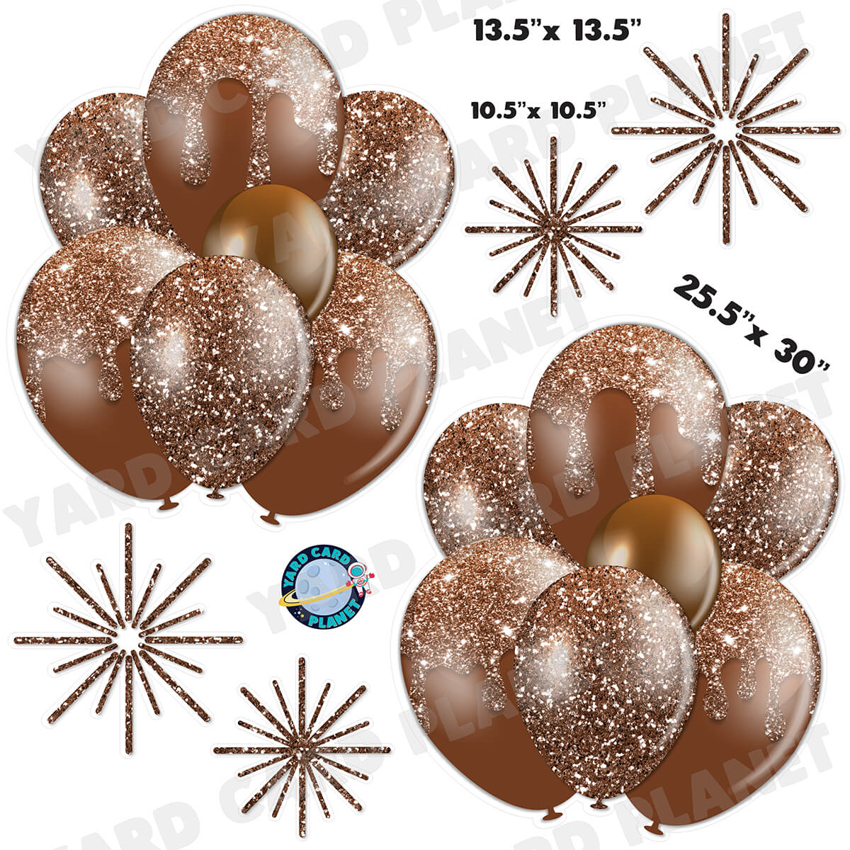 Brown Glitter Balloon Bouquets and Starbursts Half Sheet Yard Card Set