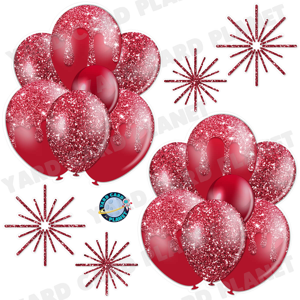 Maroon Glitter Balloon Bouquets and Starbursts Half Sheet Yard Card Set