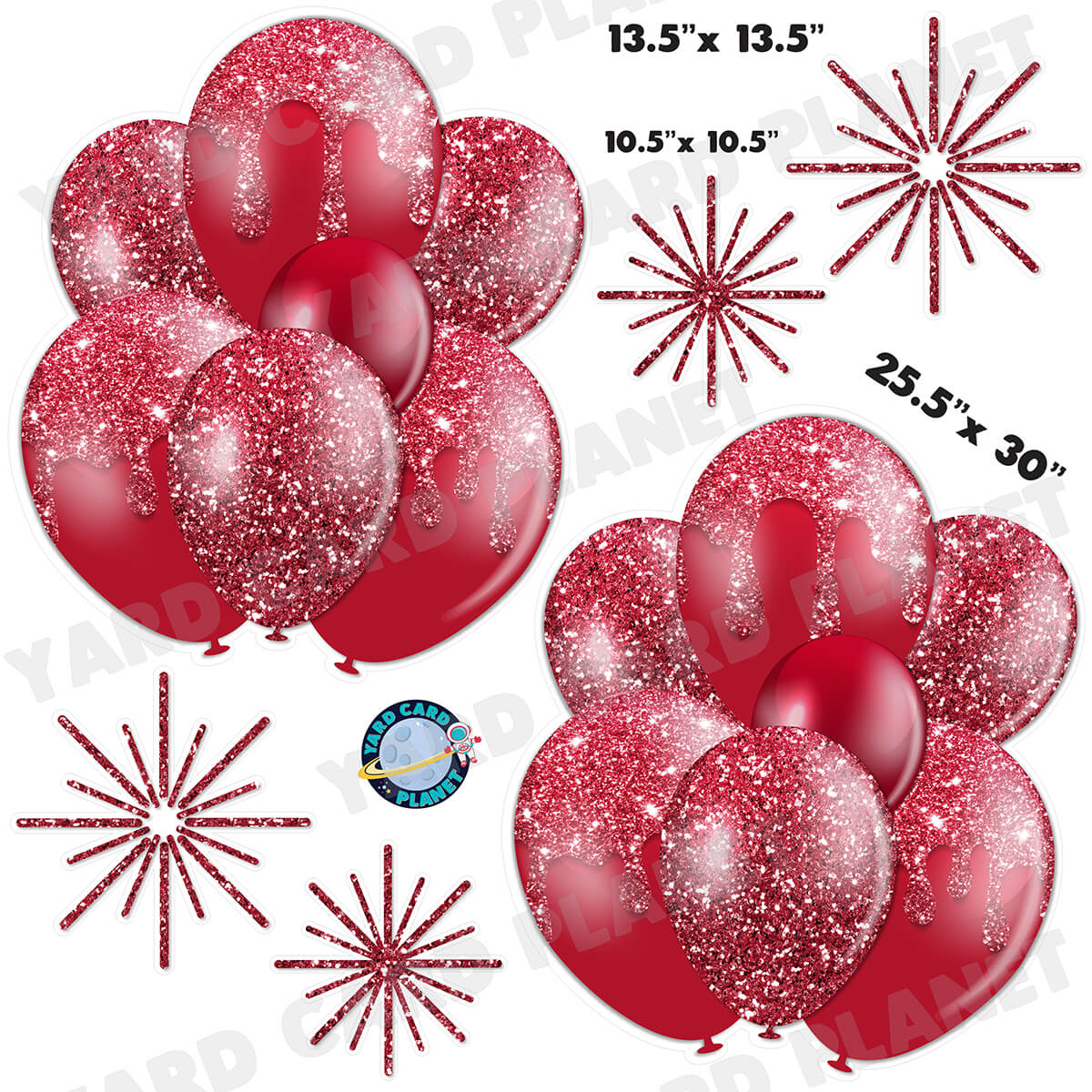 Maroon Glitter Balloon Bouquets and Starbursts Half Sheet Yard Card Set