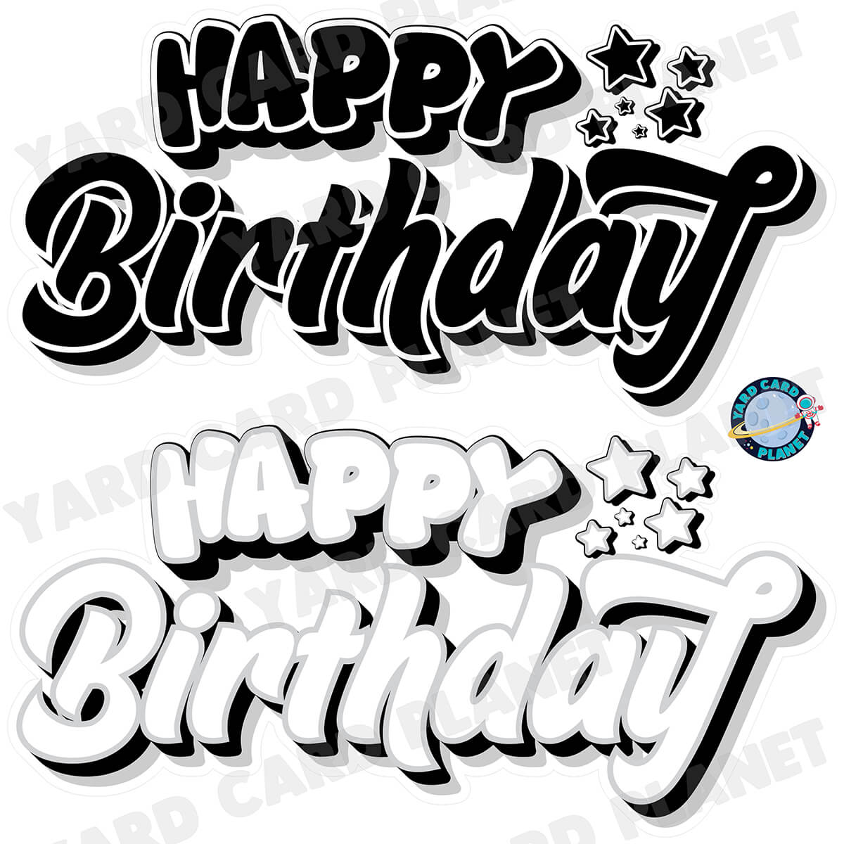 Happy Birthday EZ Quick Signs in Solid Black and White Half Sheet Yard Card Set