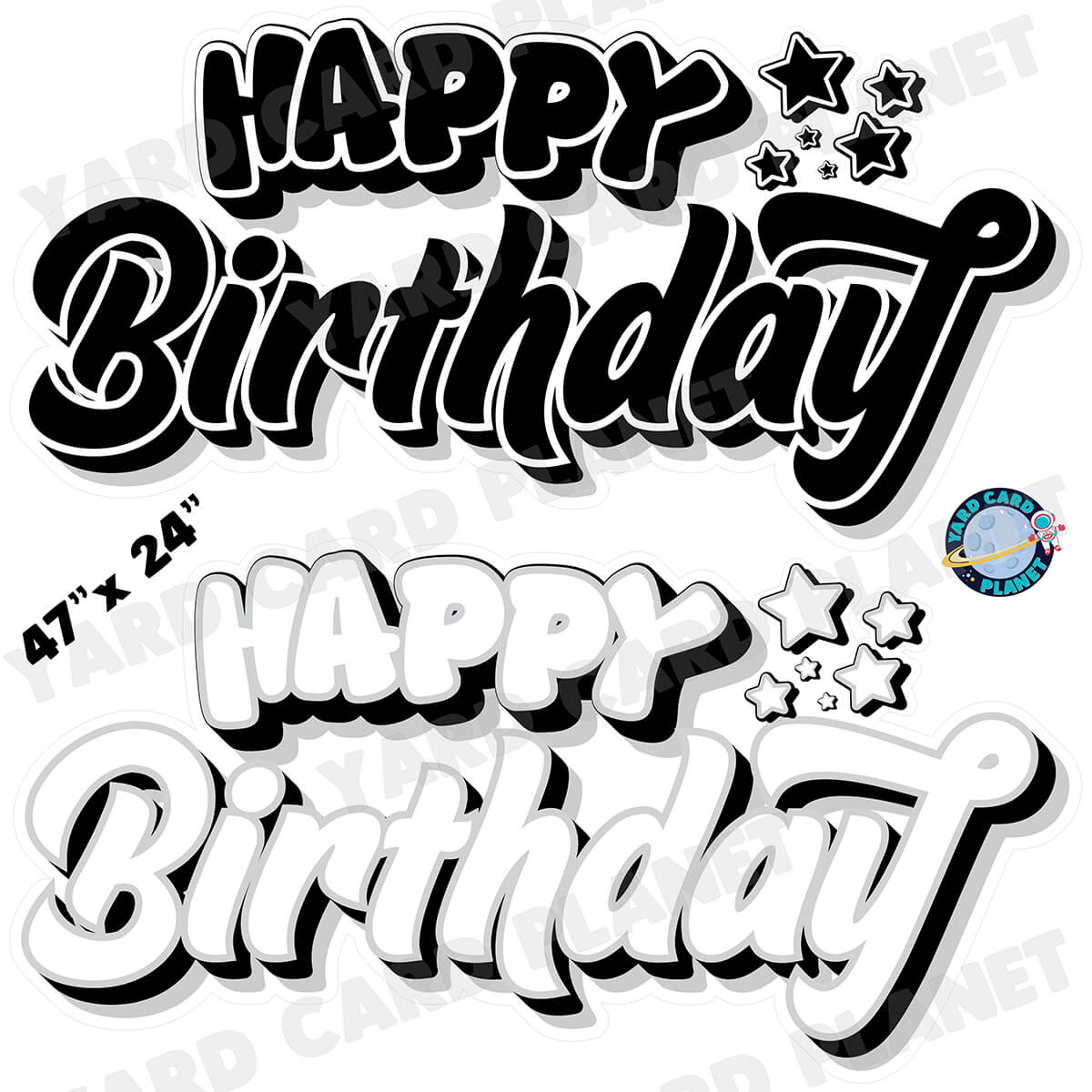 Happy Birthday EZ Quick Signs in Solid Black and White Half Sheet Yard Card Set