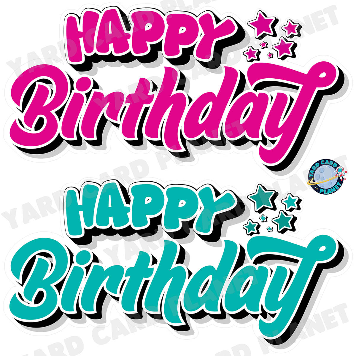 Happy Birthday EZ Quick Signs in Solid Hot Pink and Teal Half Sheet Yard Card Set