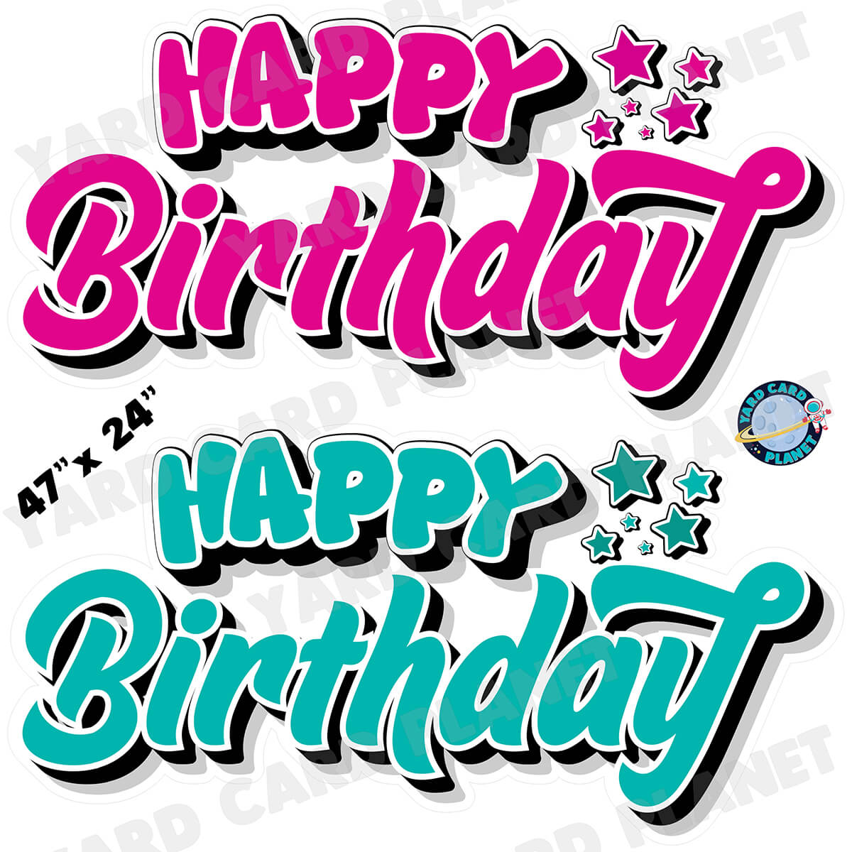 Happy Birthday EZ Quick Signs in Solid Hot Pink and Teal Half Sheet Yard Card Set