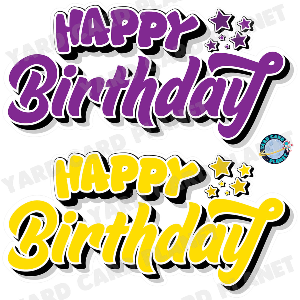 Happy Birthday EZ Quick Signs in Solid Purple and Yellow Half Sheet Yard Card Set