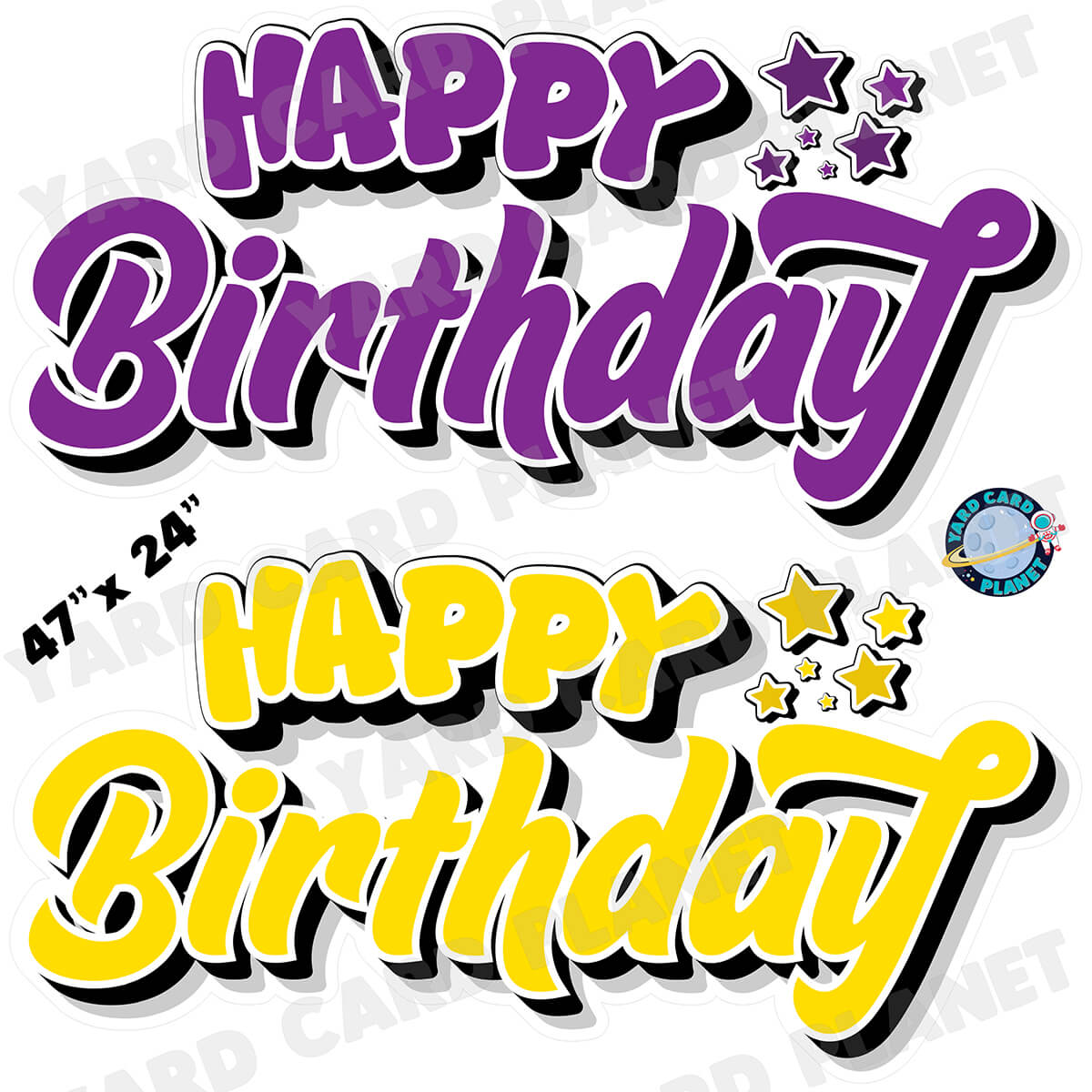 Happy Birthday EZ Quick Signs in Solid Purple and Yellow Half Sheet Yard Card Set