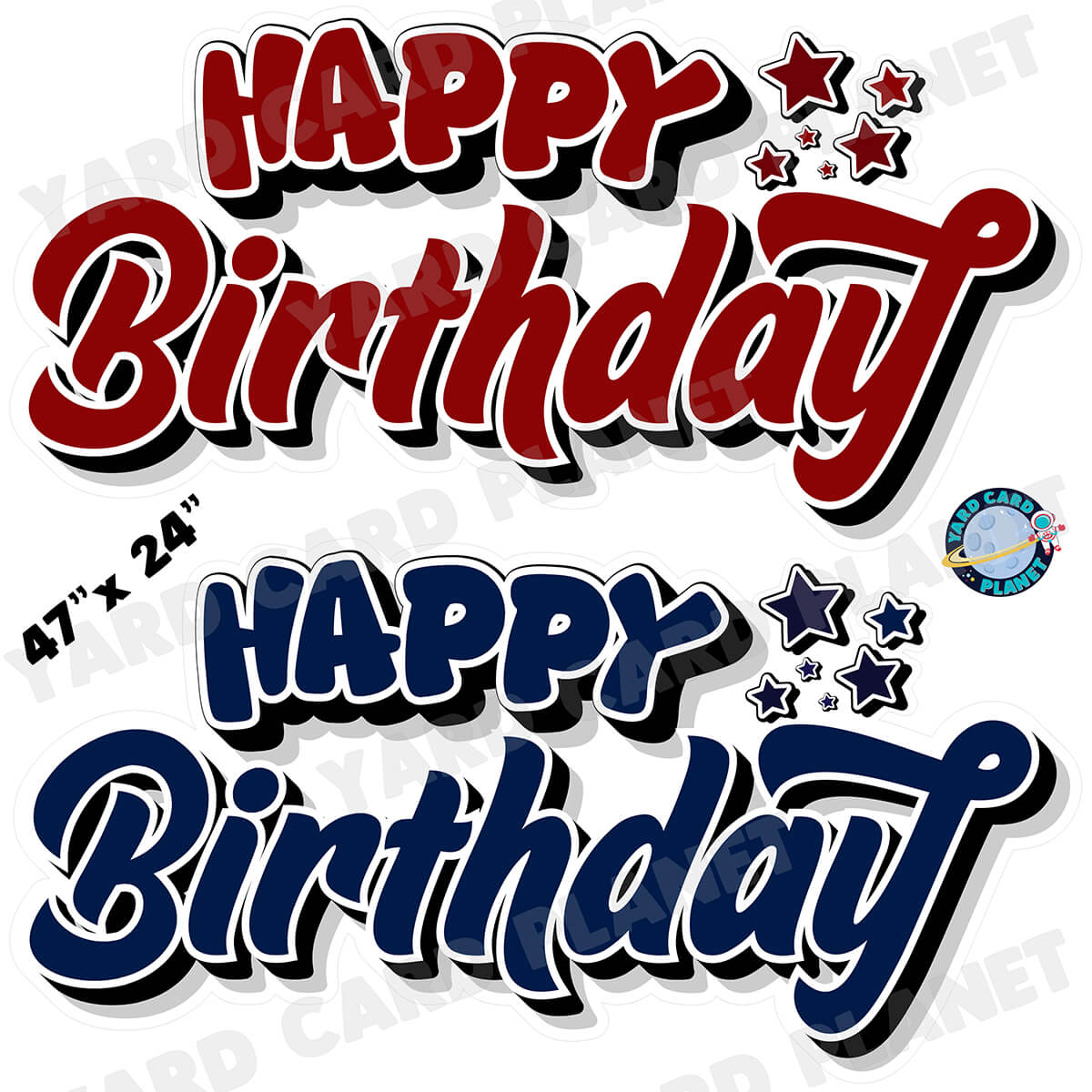 Happy Birthday EZ Quick Signs in Solid Maroon and Navy Blue Half Sheet Yard Card Set