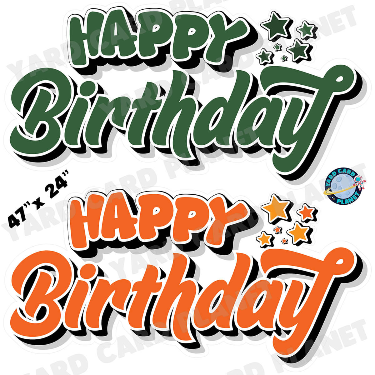 Happy Birthday EZ Quick Signs in Solid Hunter Green and Orange Half Sheet Yard Card Set