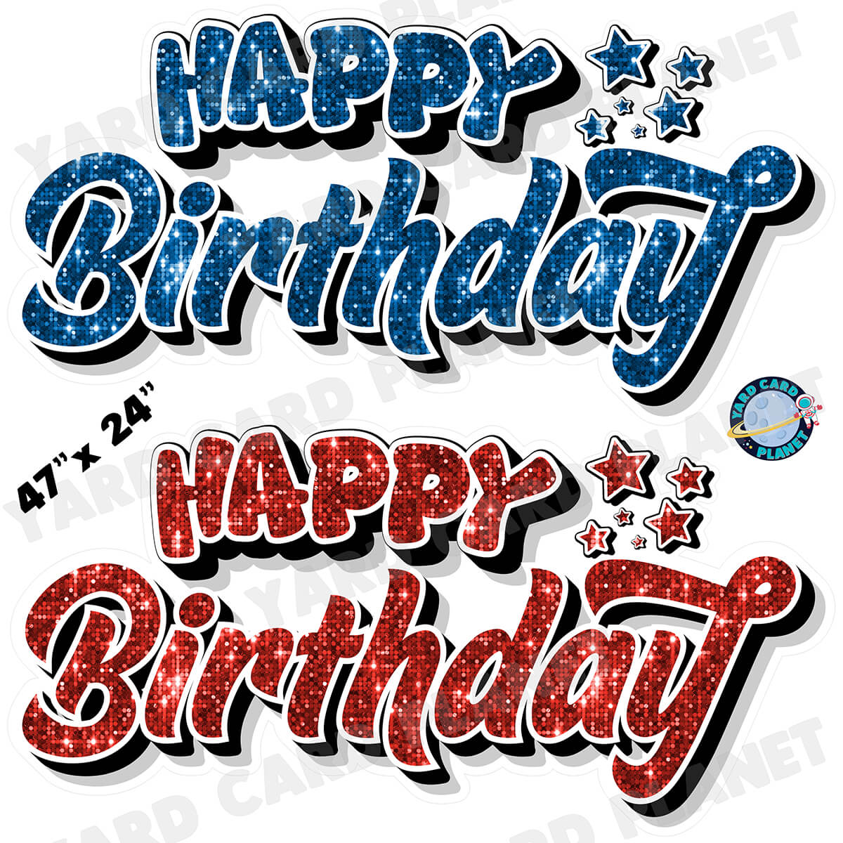 Happy Birthday EZ Quick Signs in Sequin Blue and Red Half Sheet Yard Card Set