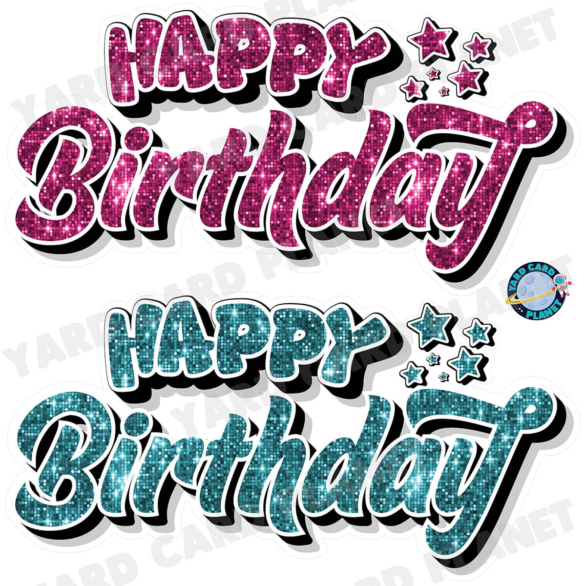 Happy Birthday EZ Quick Signs in Sequin Hot Pink and Teal Half Sheet Yard Card Set