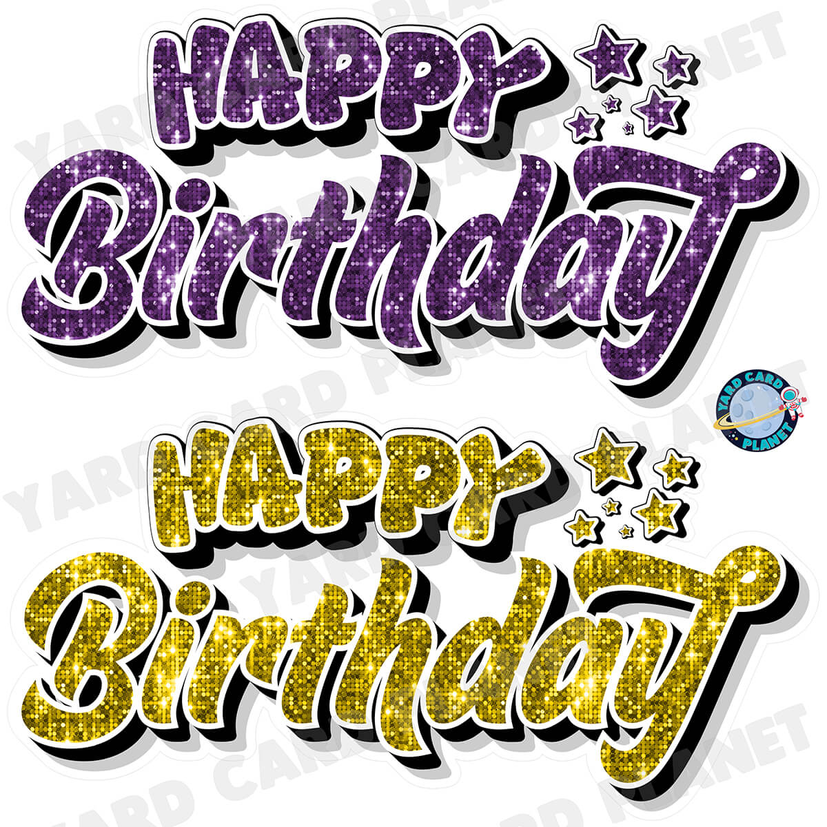 Happy Birthday EZ Quick Signs in Sequin Purple and Yellow Half Sheet Yard Card Set