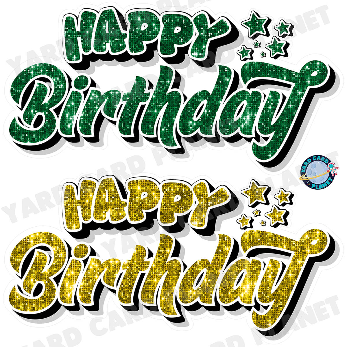 Happy Birthday EZ Quick Signs in Sequin Green and Yellow Half Sheet Yard Card Set