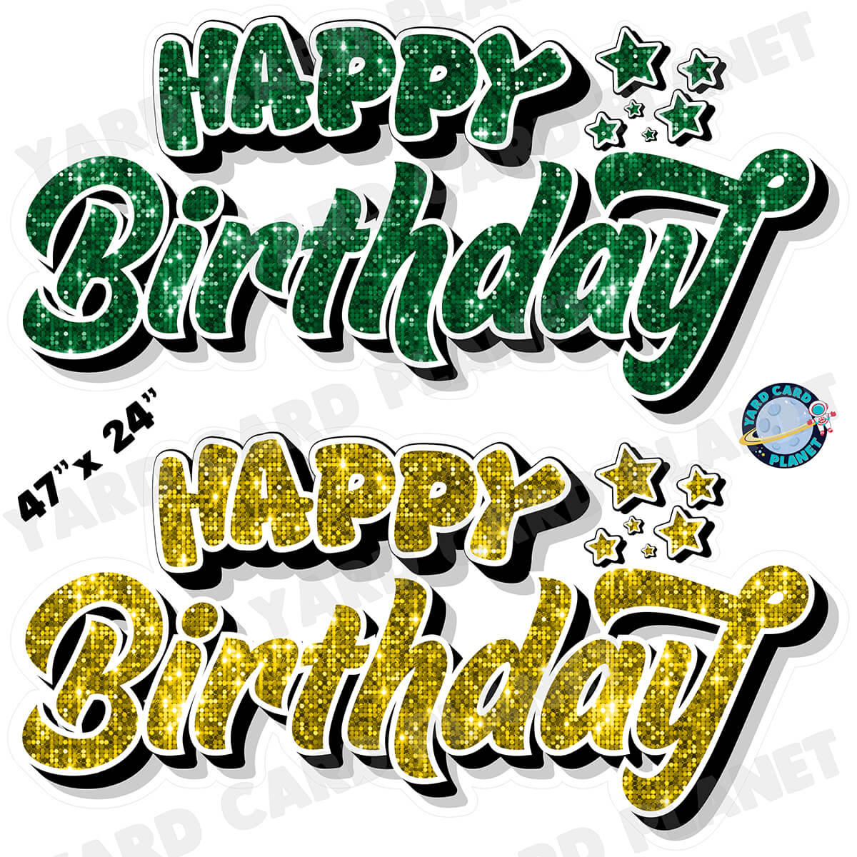 Happy Birthday EZ Quick Signs in Sequin Green and Yellow Half Sheet Yard Card Set